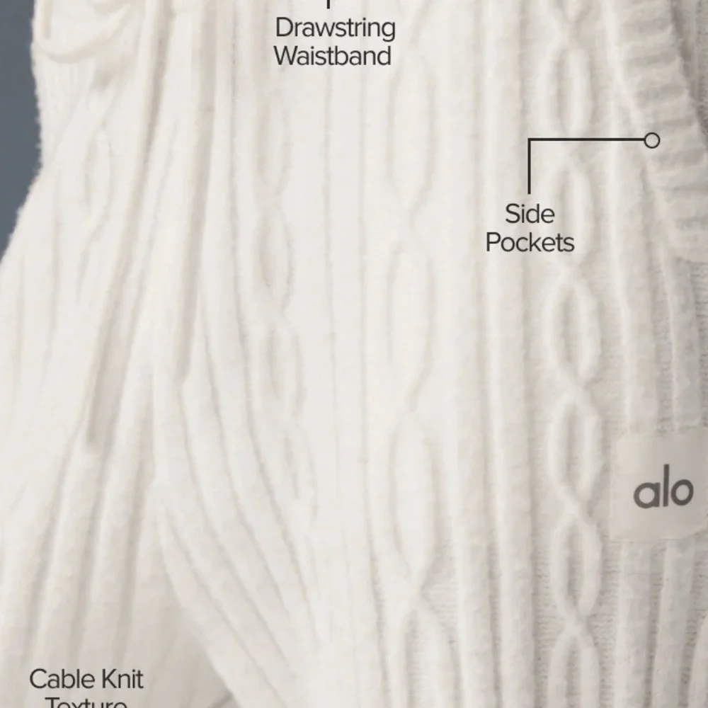 ALO Yoga White Cable Knit Pants - Picture 4 of 10